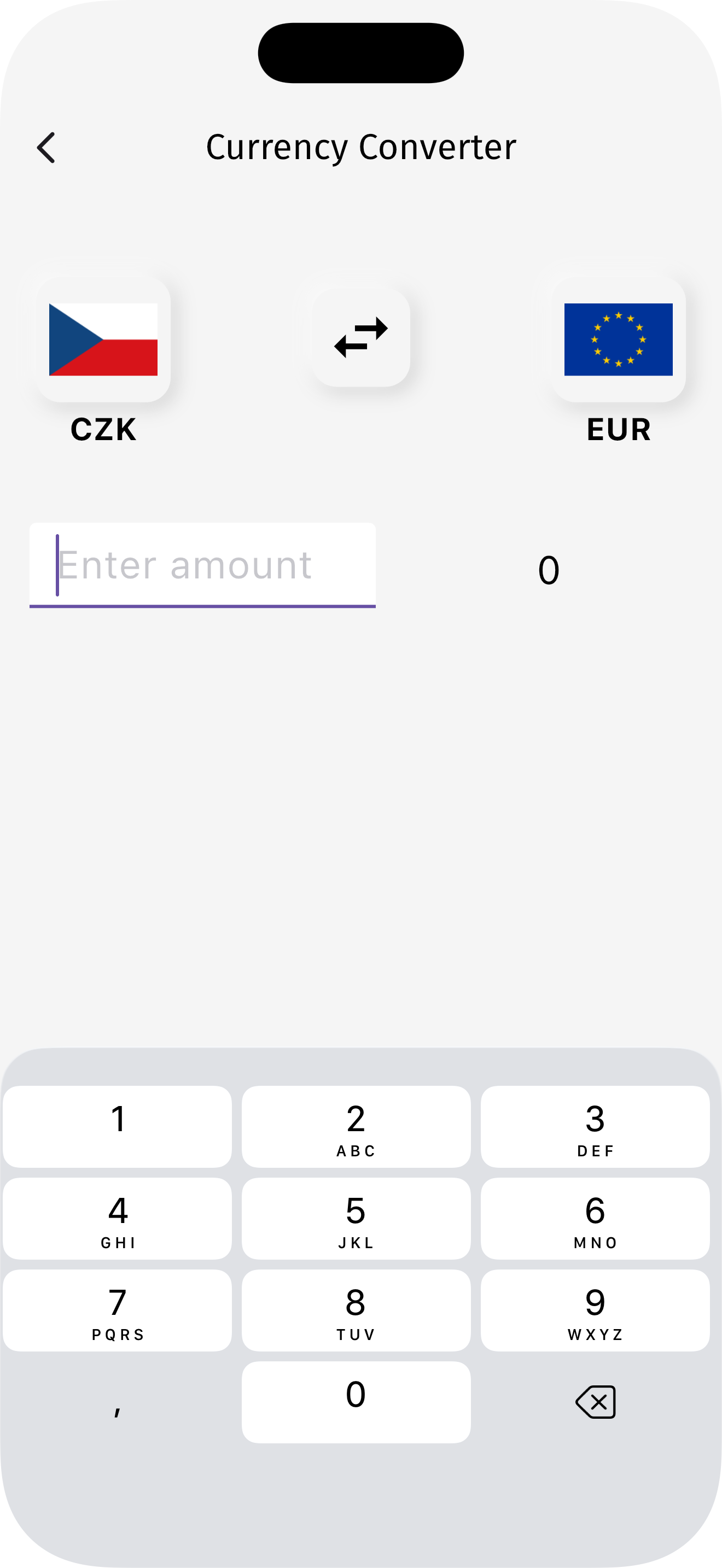 FX Europe currency converter showing CZK to EUR conversion